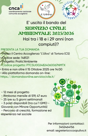 APERTE LE DOMANDE DI SERVIZIO CIVILE AMBIENTALE 2025/2026 - PROGETTO &quot;PRATIC&#039;AMBIENTE&quot;